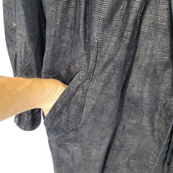 Vtg 80s Genuine Leather Jacket Sz L Black Oil Slick Textured Batwing Oversized - Picture 7 of 12